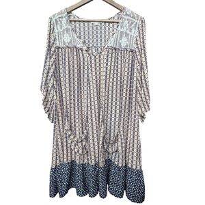 Umgee+ Floral Lace Blue & Cream Floral Boho Dress Women's Size 1X